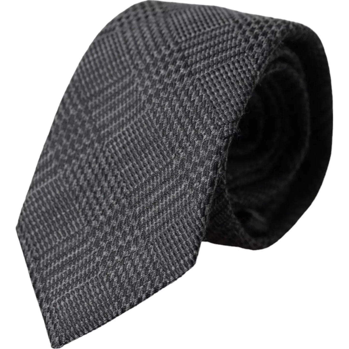 Dolce & Gabbana Dark Gray Plaid Patterned Silk Adjustable Men Tie Dolce & Gabbana