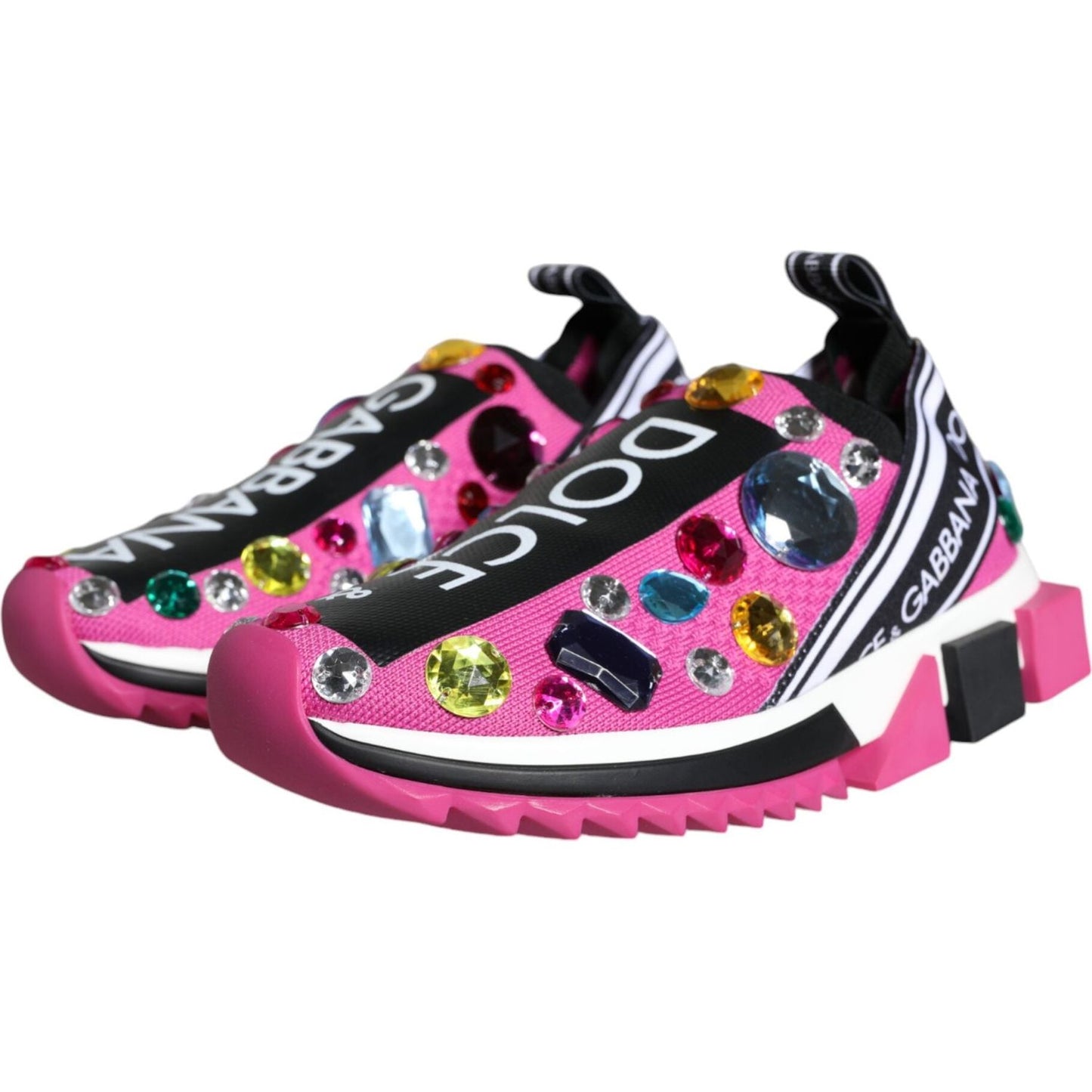 Dolce & Gabbana Pink Sorrento Crystals Low Top Sneakers Shoes Dolce & Gabbana