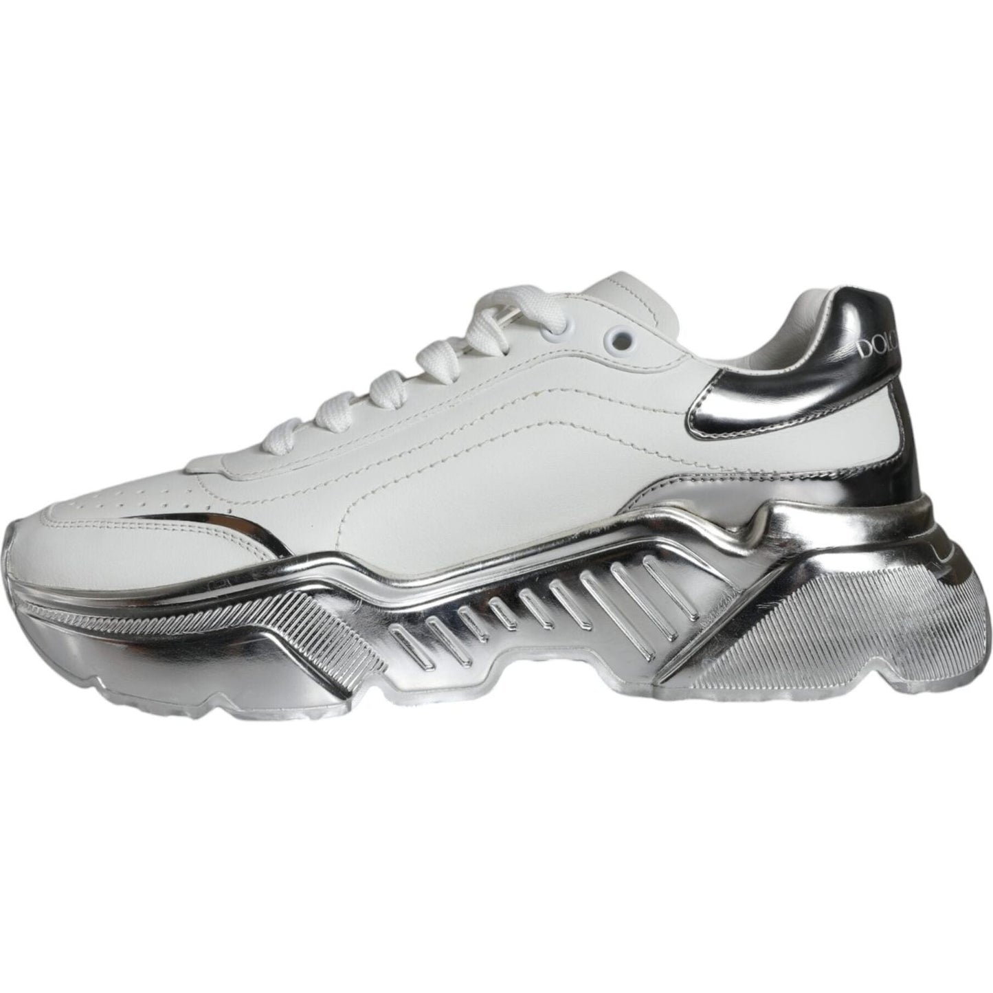 Dolce & Gabbana White Silver Daymaster Leather Sneakers Shoes Dolce & Gabbana