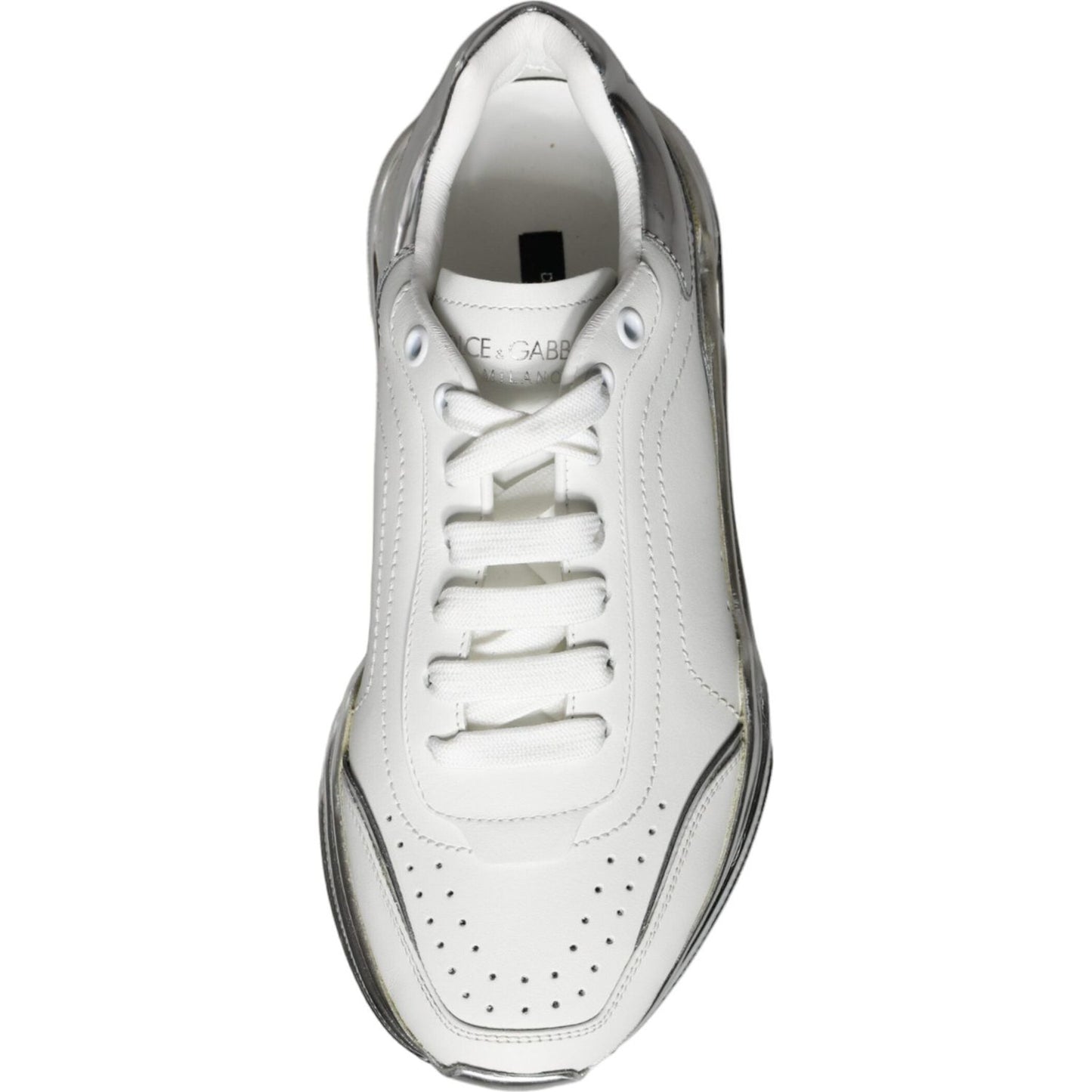 Dolce & Gabbana White Silver Daymaster Leather Sneakers Shoes Dolce & Gabbana