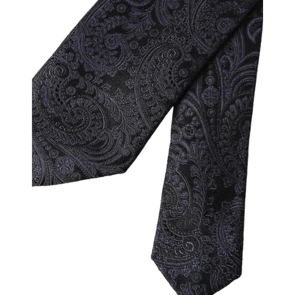 Dolce & Gabbana Black Patterned 100% Silk Adjustable Men Tie Dolce & Gabbana