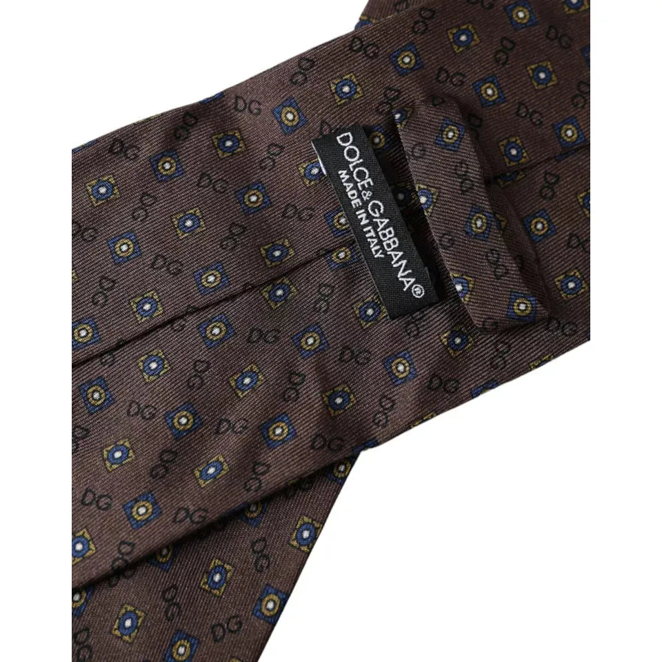 Dolce & Gabbana Brown Silk Branded Logo Adjustable Men Tie Dolce & Gabbana