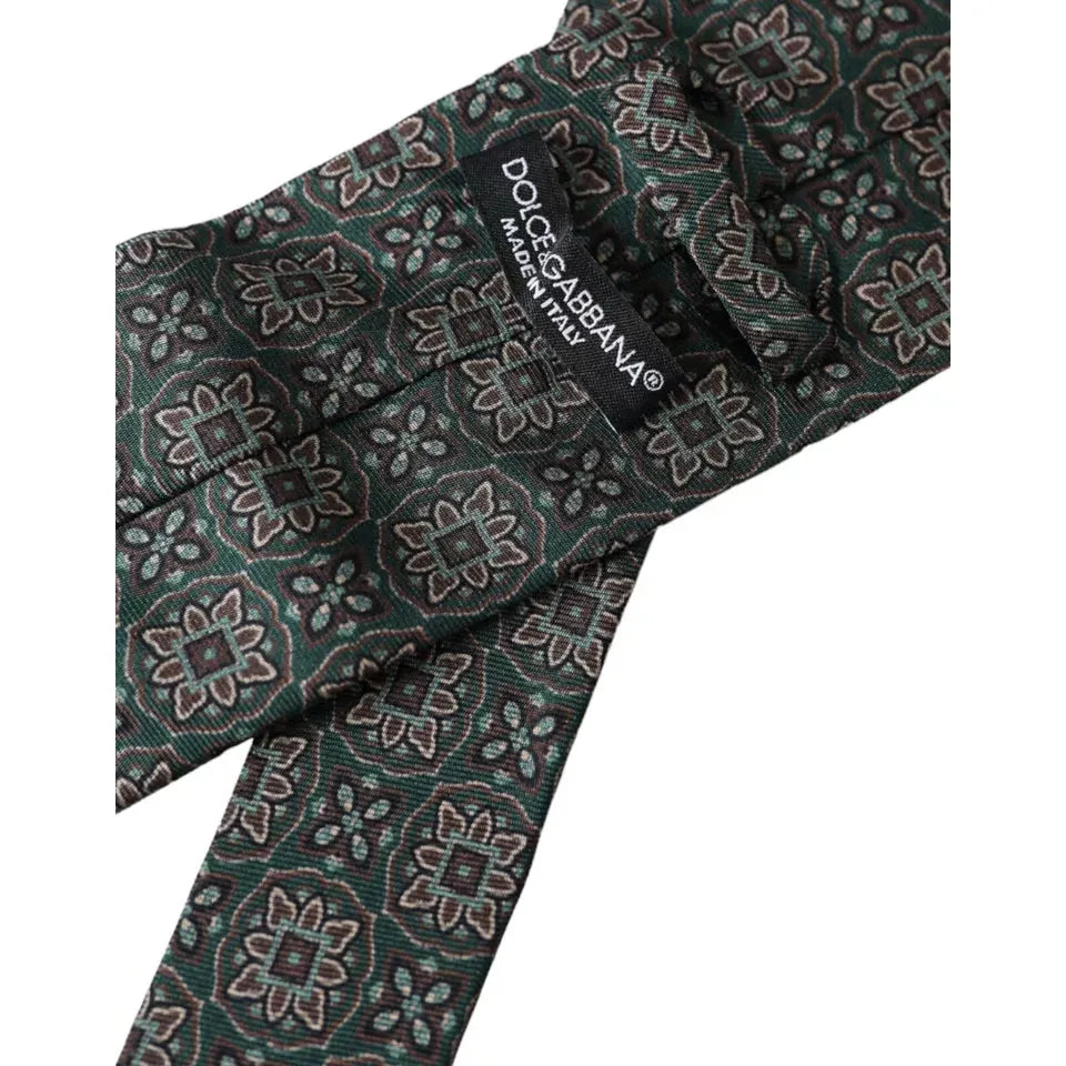 Dolce & Gabbana Green Patterned 100% Silk Adjustable Men Tie Dolce & Gabbana