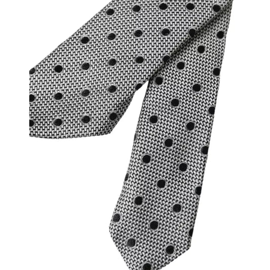 Dolce & Gabbana Gray White Dot Fantasy Silk Adjustable Men Tie