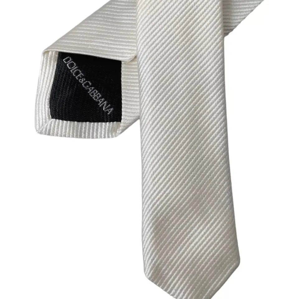 Dolce & Gabbana White Solid 100% Silk Adjustable Tie Dolce & Gabbana