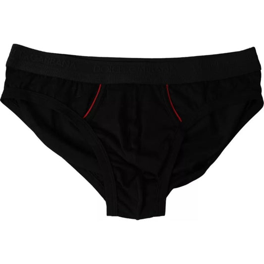 Dolce & Gabbana Black Logo Cotton Stretch Mid Slip Underwear Dolce & Gabbana