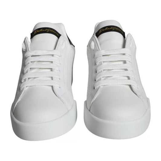 Dolce & Gabbana White Black Leather Low Top Sneakers Shoes Dolce & Gabbana