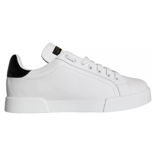 Dolce & Gabbana White Black Leather Low Top Sneakers Shoes Dolce & Gabbana