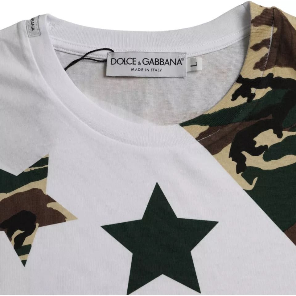 Dolce & Gabbana White Camouflage Stars Crew Neck Men T-shirt Dolce & Gabbana