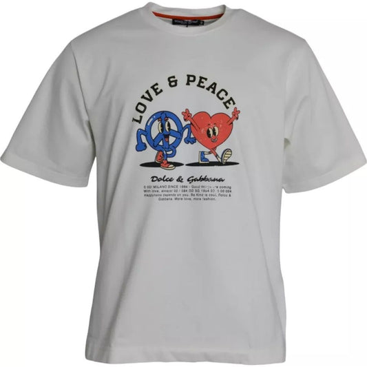 Dolce & Gabbana White Love & Peace Cotton Round Neck T-shirt Dolce & Gabbana