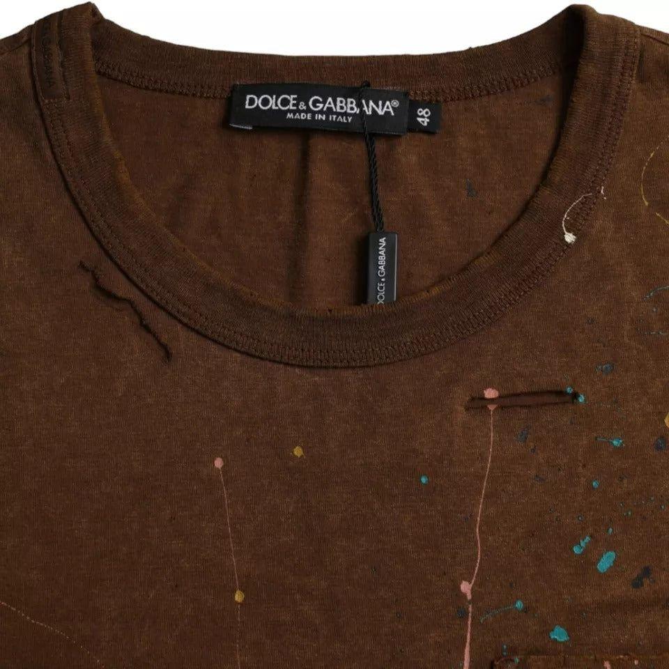 Dolce & Gabbana Brown Color Splash Cotton Crew Neck T-shirt Dolce & Gabbana