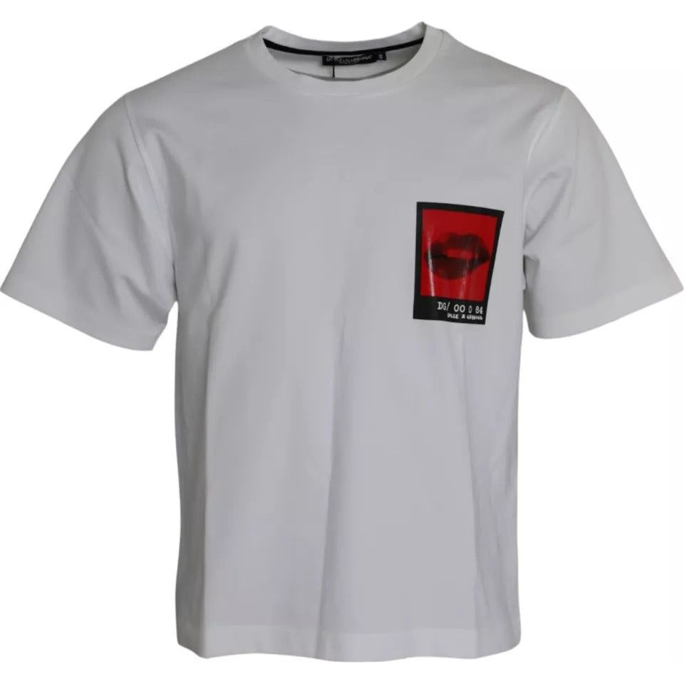 Dolce & Gabbana White Red Lips Print Cotton Men T-shirt Dolce & Gabbana