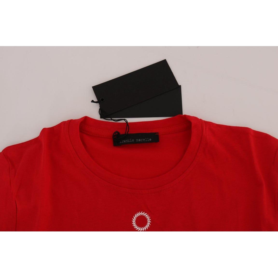 Frankie Morello Chic Red 'RIDERS' Motive Crewneck Tee Frankie Morello