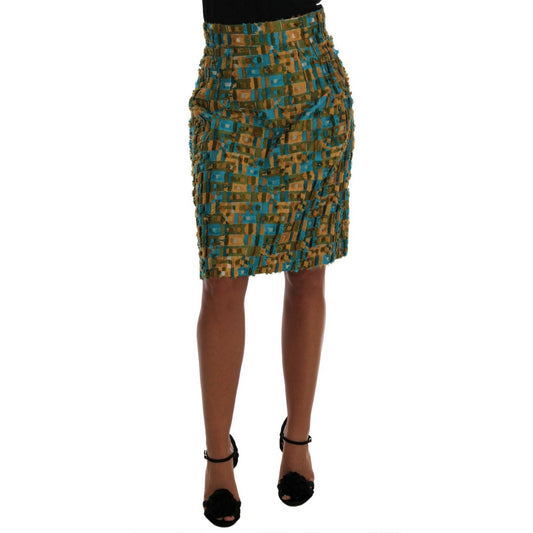 Dolce & Gabbana Elegant Green Jacquard High Waist Skirt Dolce & Gabbana