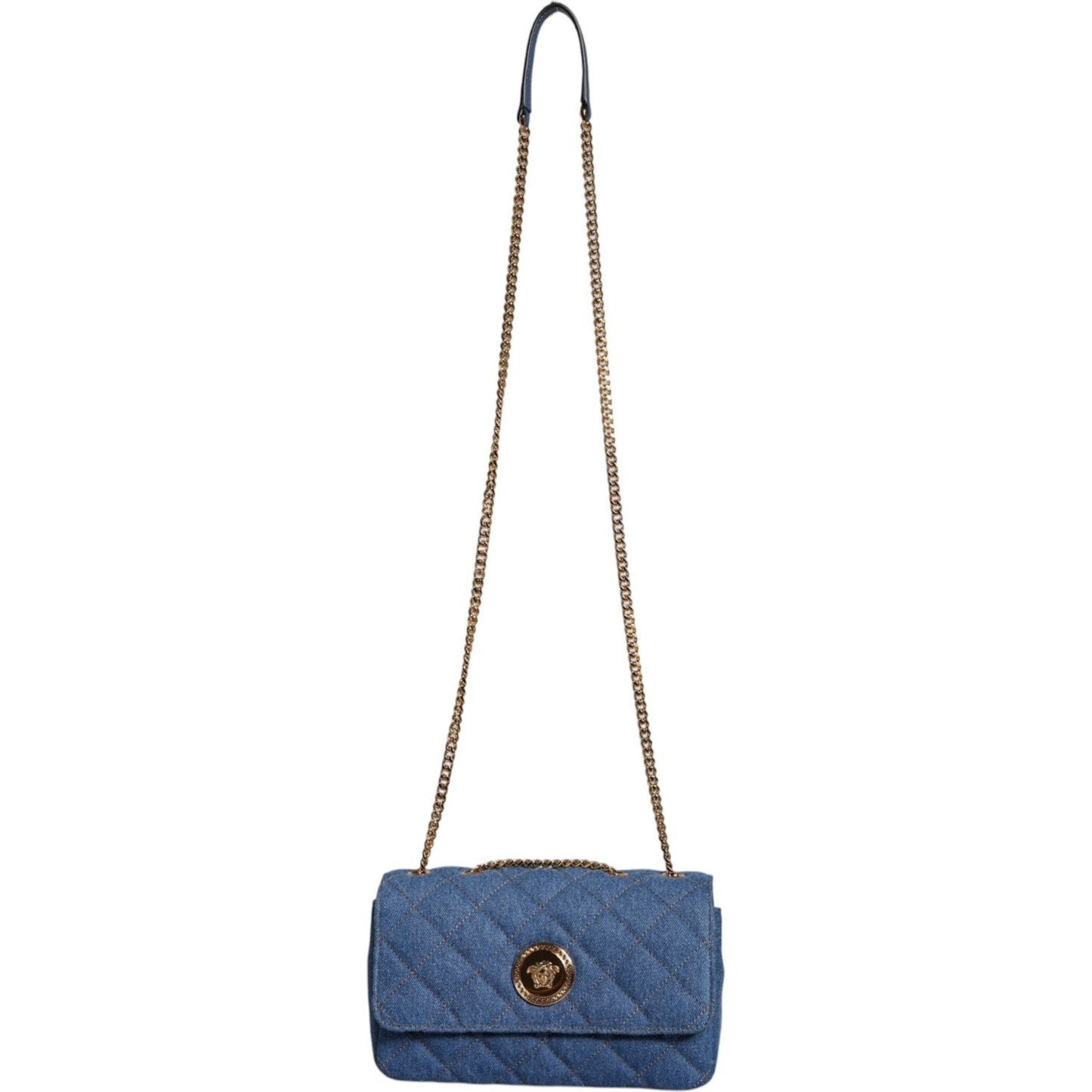 Versace Blue Quilted Denim Leather Crossbody Shoulder Bag Versace