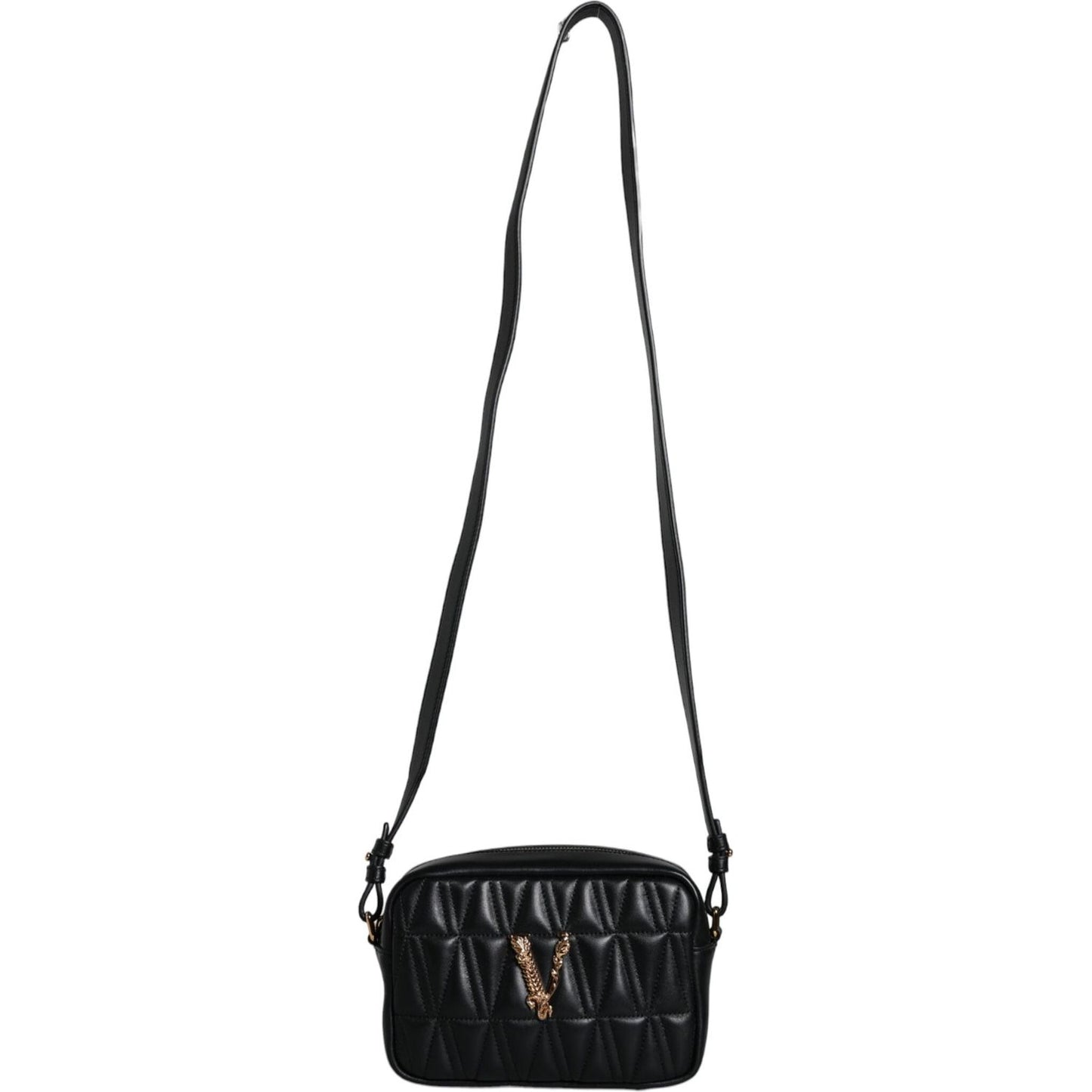 Versace Black Quilted Lamb Leather Camera Case Shoulder Bag Versace