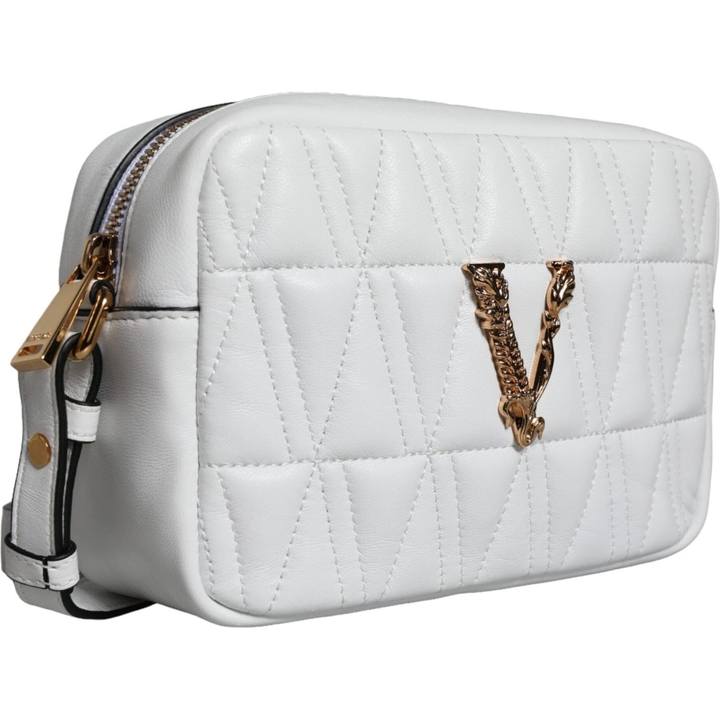 Versace White Quilted Nappa Leather Crossbody Shoulder Bag Versace