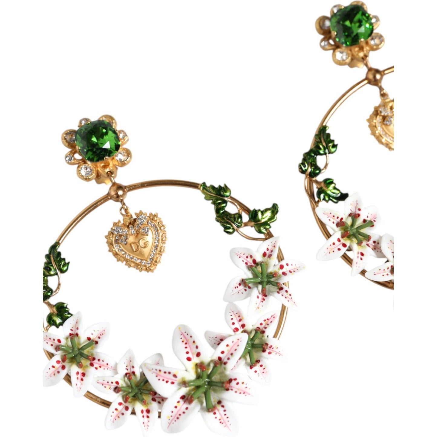 Dolce & Gabbana Gold Tone Brass Crystals Lily Resin Devotion Earrings Dolce & Gabbana