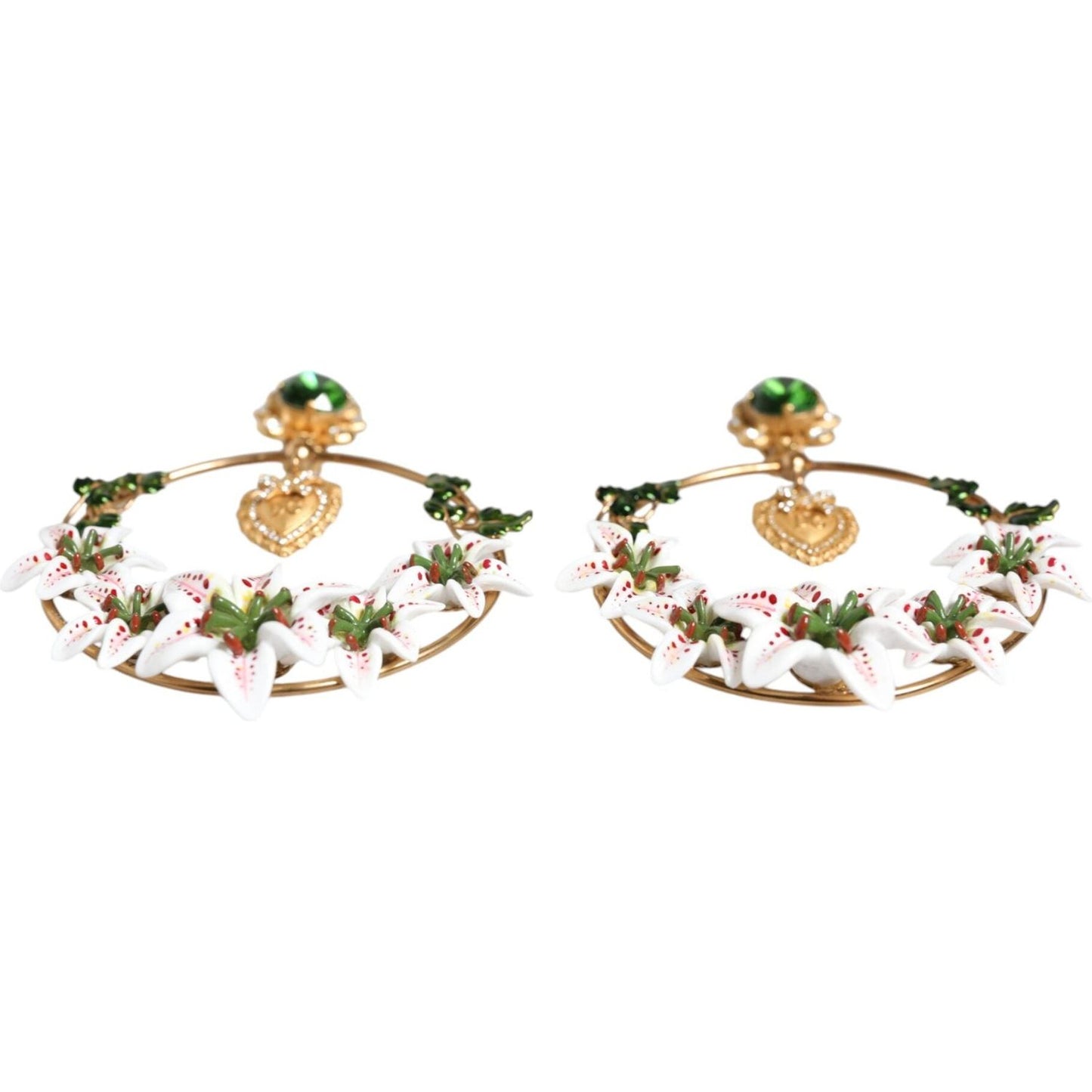 Dolce & Gabbana Gold Tone Brass Crystals Lily Resin Devotion Earrings Dolce & Gabbana