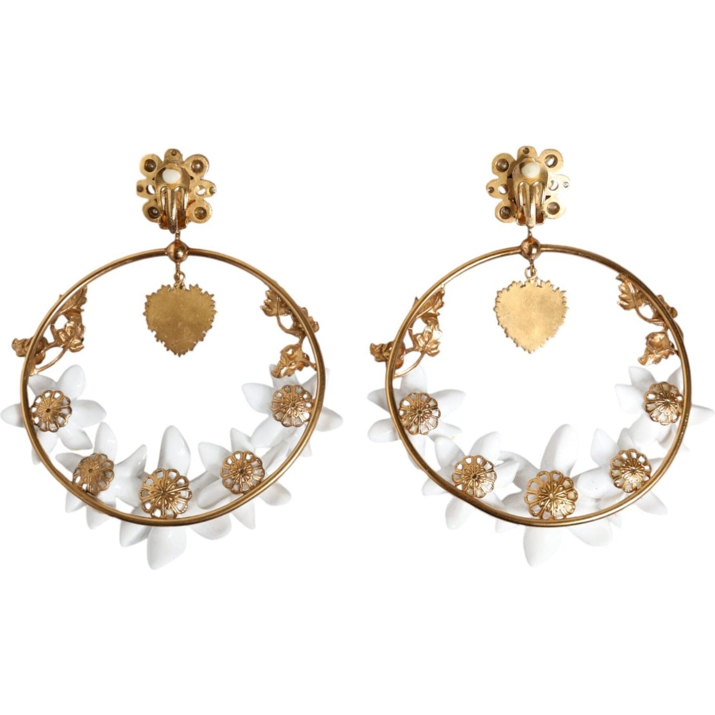 Dolce & Gabbana Gold Tone Brass Crystals Lily Resin Devotion Earrings Dolce & Gabbana