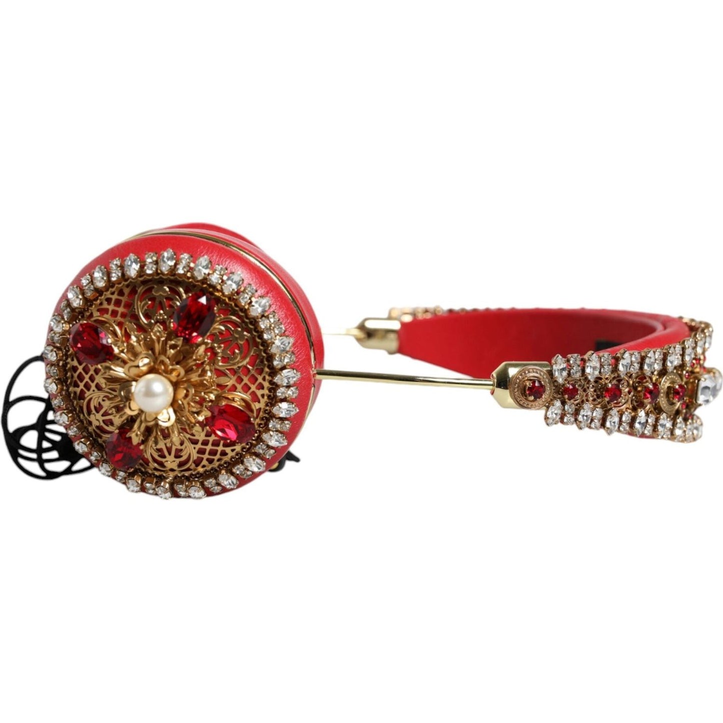 Dolce & Gabbana Red Nappa Leather Floral Crystal Headphone Dolce & Gabbana