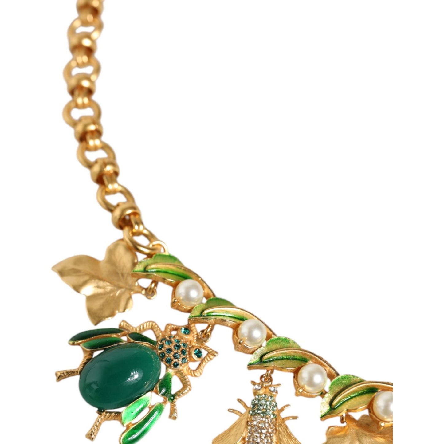 Dolce & Gabbana Gold Brass Crystal Bug Charm Pendant Statement Necklace Dolce & Gabbana