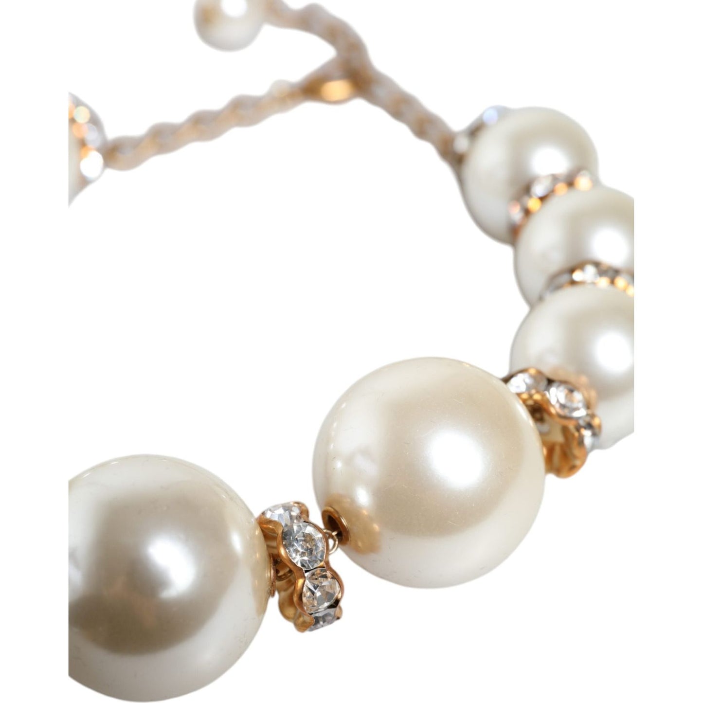 Dolce & Gabbana White Maxi Faux Pearl Beads Crystals Gold Chain Necklace Dolce & Gabbana