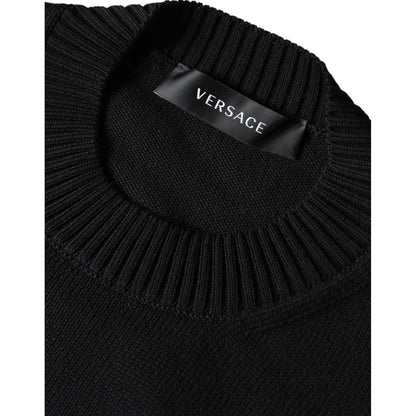 Versace Black Medusa Embroidery Crew Neck Pullover Sweater