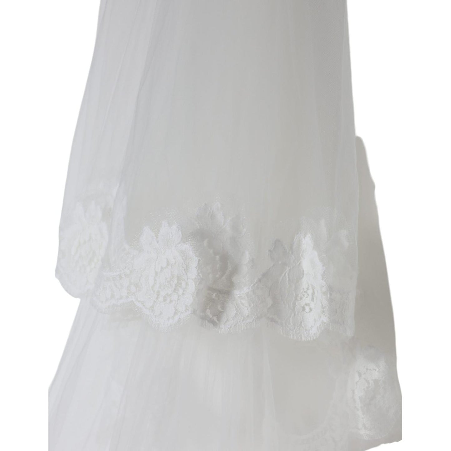 Dolce & Gabbana White Floral Lace Nylon Floor Length Wedding Veil Dolce & Gabbana