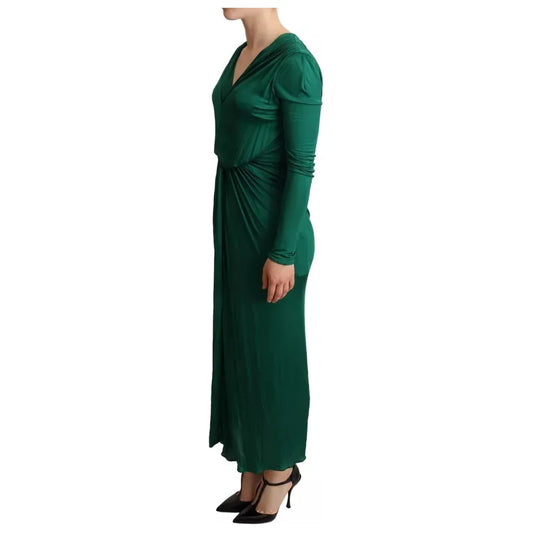 Dolce & Gabbana Dark Green Viscose Long Sleeve Midi Dress Dolce & Gabbana