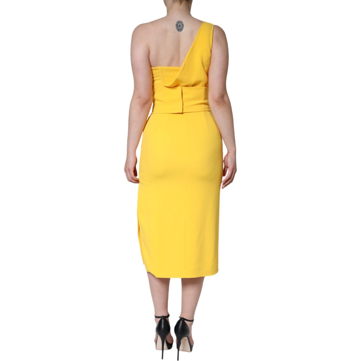 Dolce & Gabbana Yellow One Shoulder Side Slit Midi Dress Dolce & Gabbana