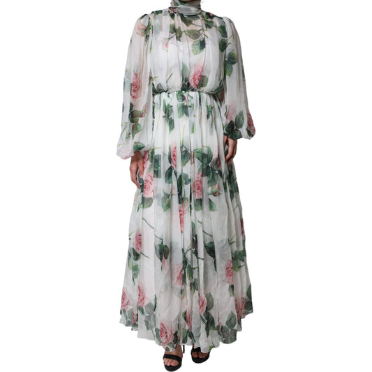 Dolce & Gabbana White Silk Floral Print Long Maxi Dress Dolce & Gabbana