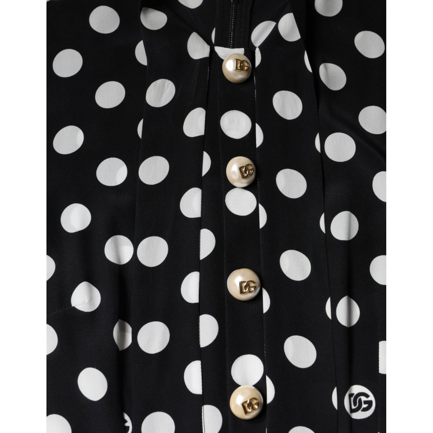 Dolce & Gabbana Black White Polka Dot Ascot Collar Midi Dress Dolce & Gabbana