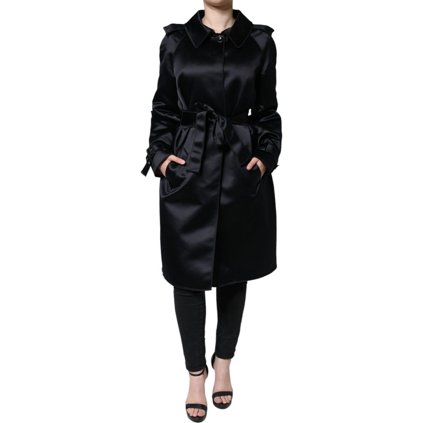 Dolce & Gabbana Black Polyester Organza Belted Coat Jacket Dolce & Gabbana