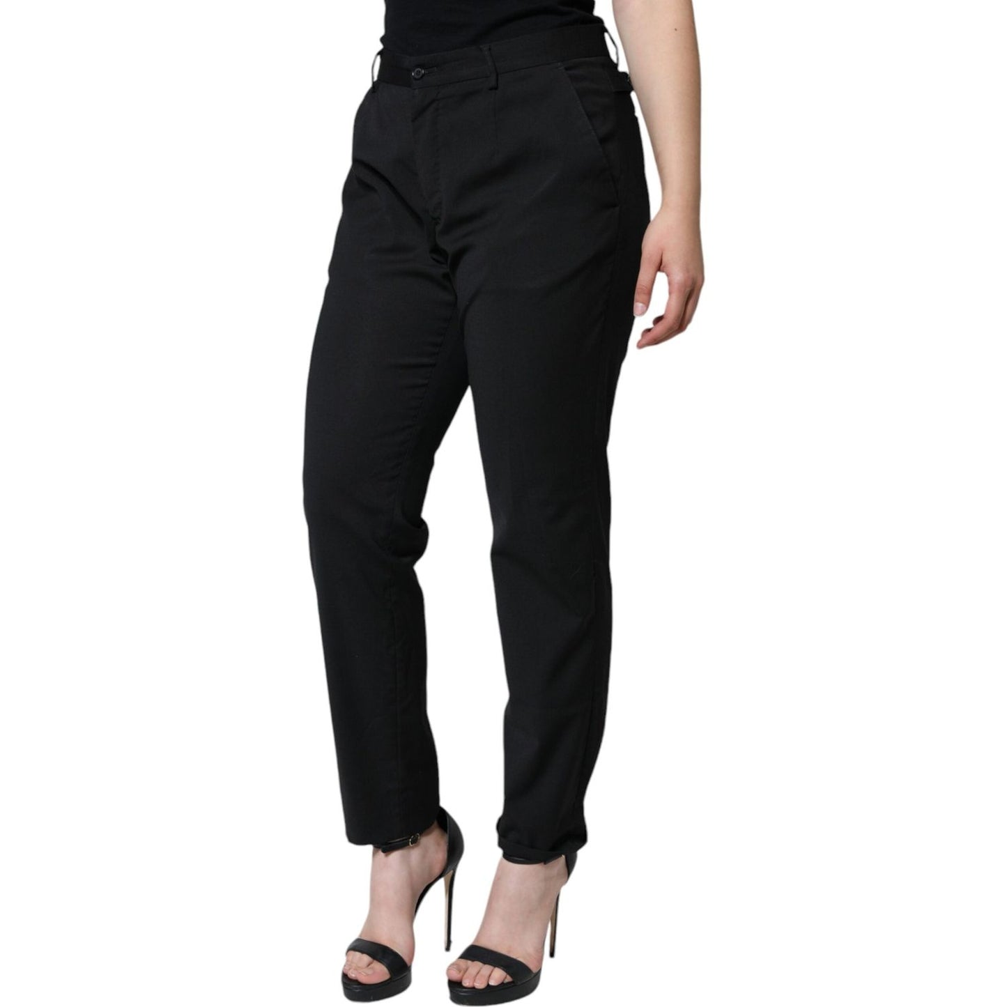 Dolce & Gabbana Black Polyester High Waist Tapered Pants Dolce & Gabbana