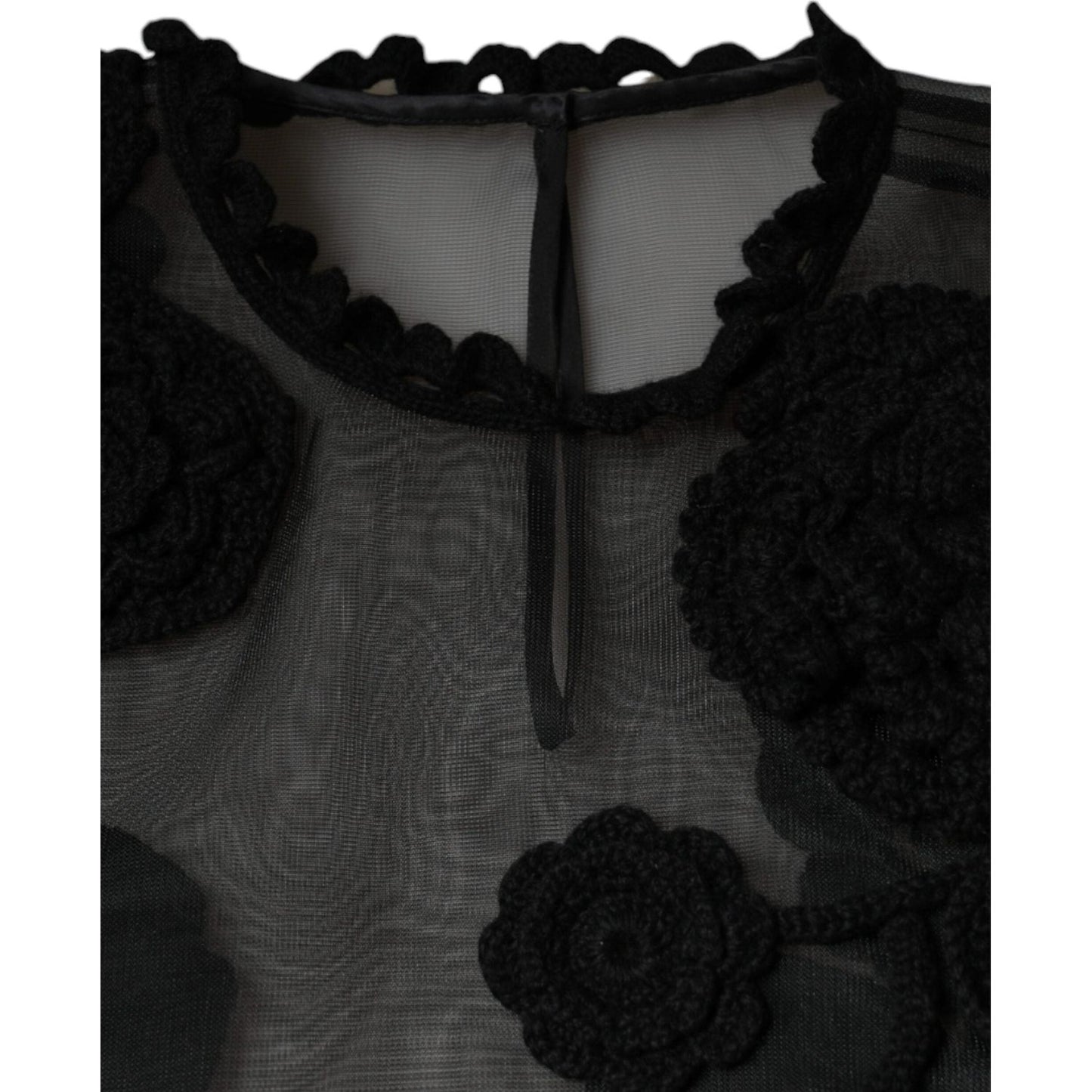 Dolce & Gabbana Black Nylon Mesh Transparent Floral Blouse Dolce & Gabbana