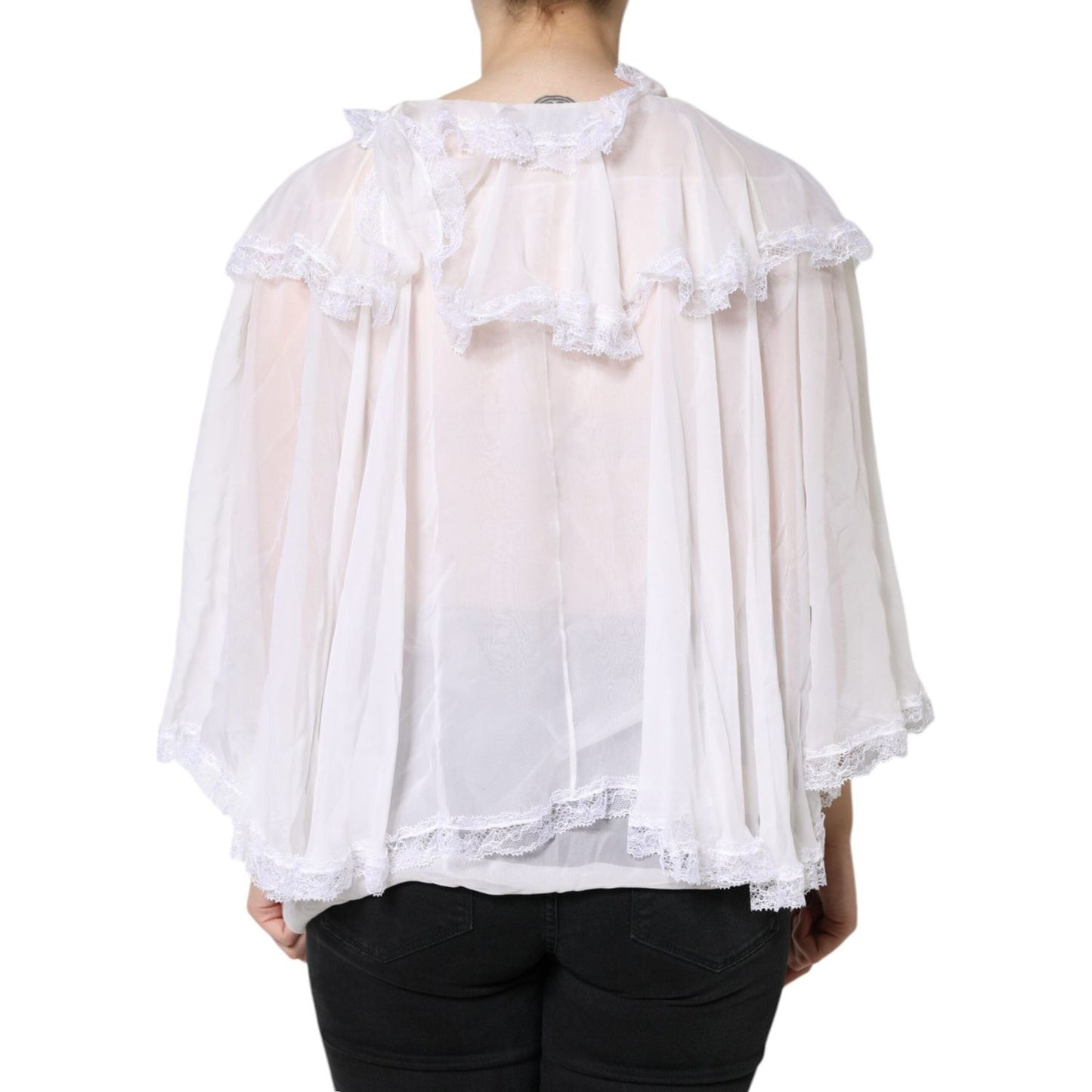 Dolce & Gabbana White Ruffles Lace Long Sleeve Blouse Top Dolce & Gabbana