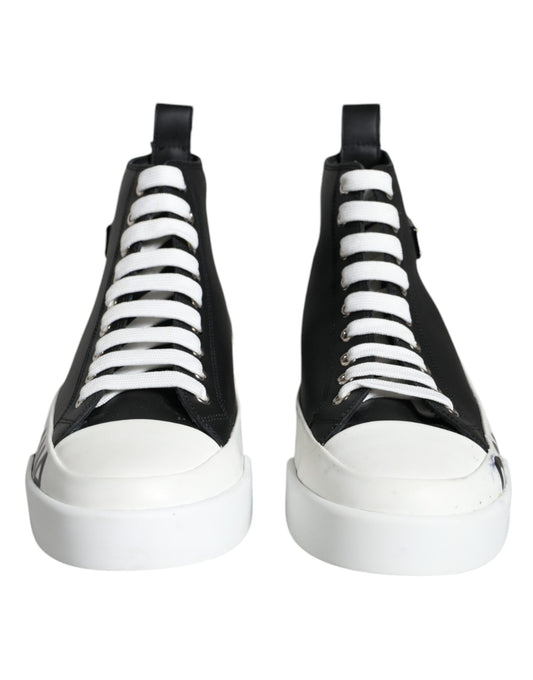 Dolce & Gabbana Black White Leather Mid Top Sneakers Shoes Dolce & Gabbana