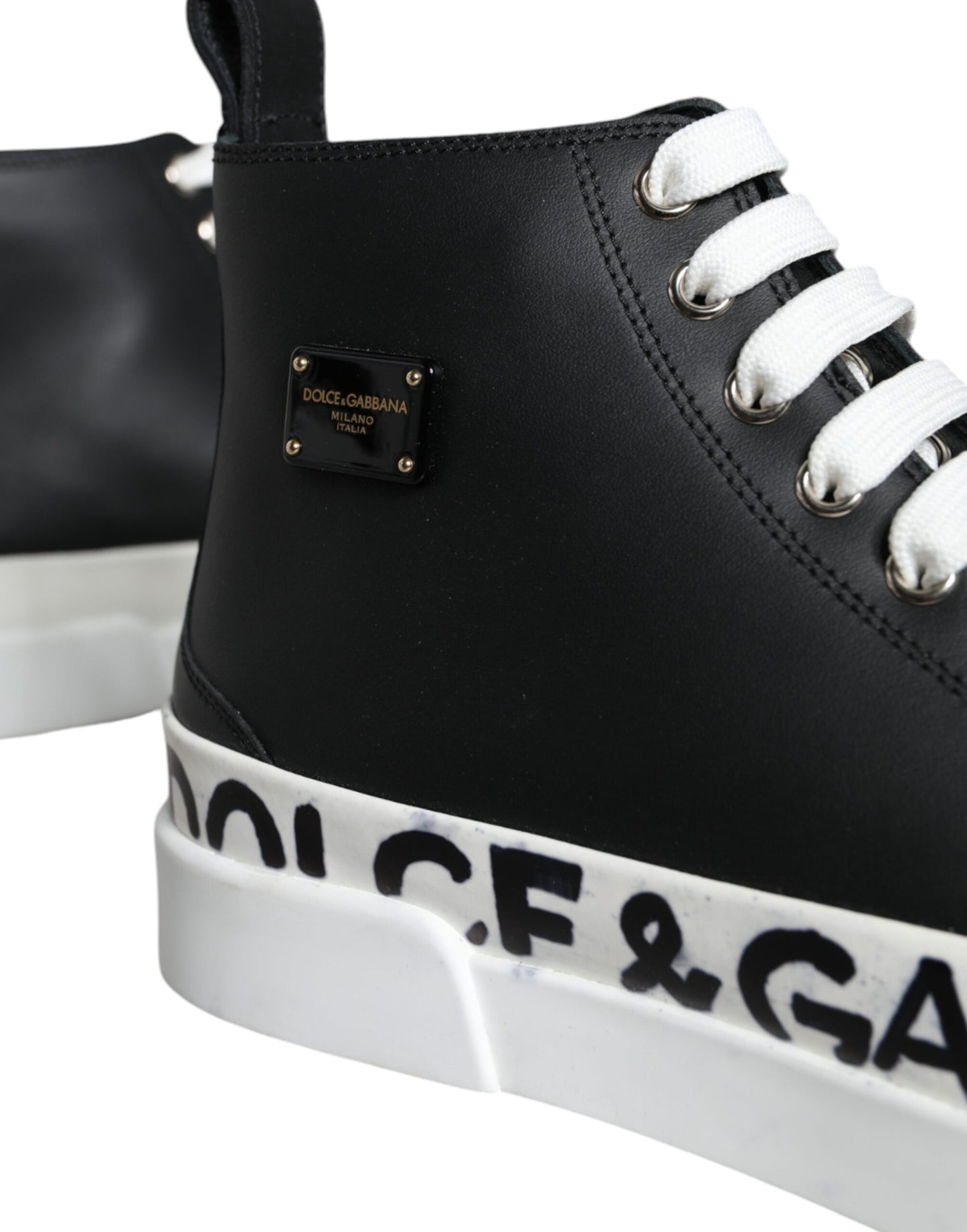 Dolce & Gabbana Black White Leather Mid Top Sneakers Shoes Dolce & Gabbana