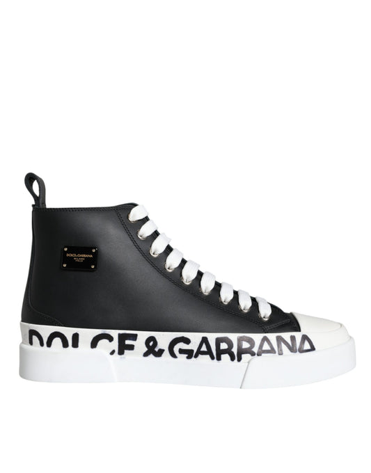 Dolce & Gabbana Black White Leather Mid Top Sneakers Shoes Dolce & Gabbana