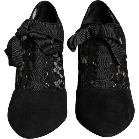 Dolce & Gabbana Black Taormina Lace Up Stretch Heels Shoes Dolce & Gabbana