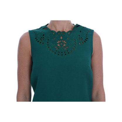 Dolce & Gabbana Green Floral Cutout Silk Wool Dress