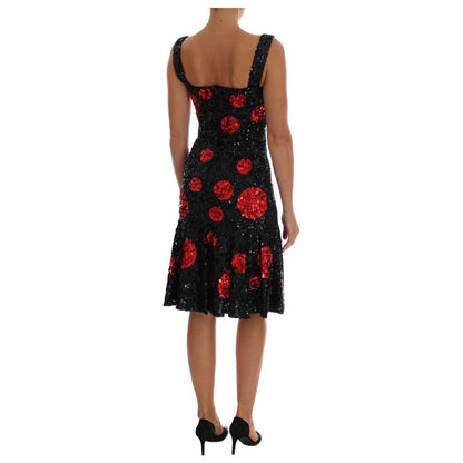 Dolce & Gabbana Black Red Polka Sequined Shift Dress