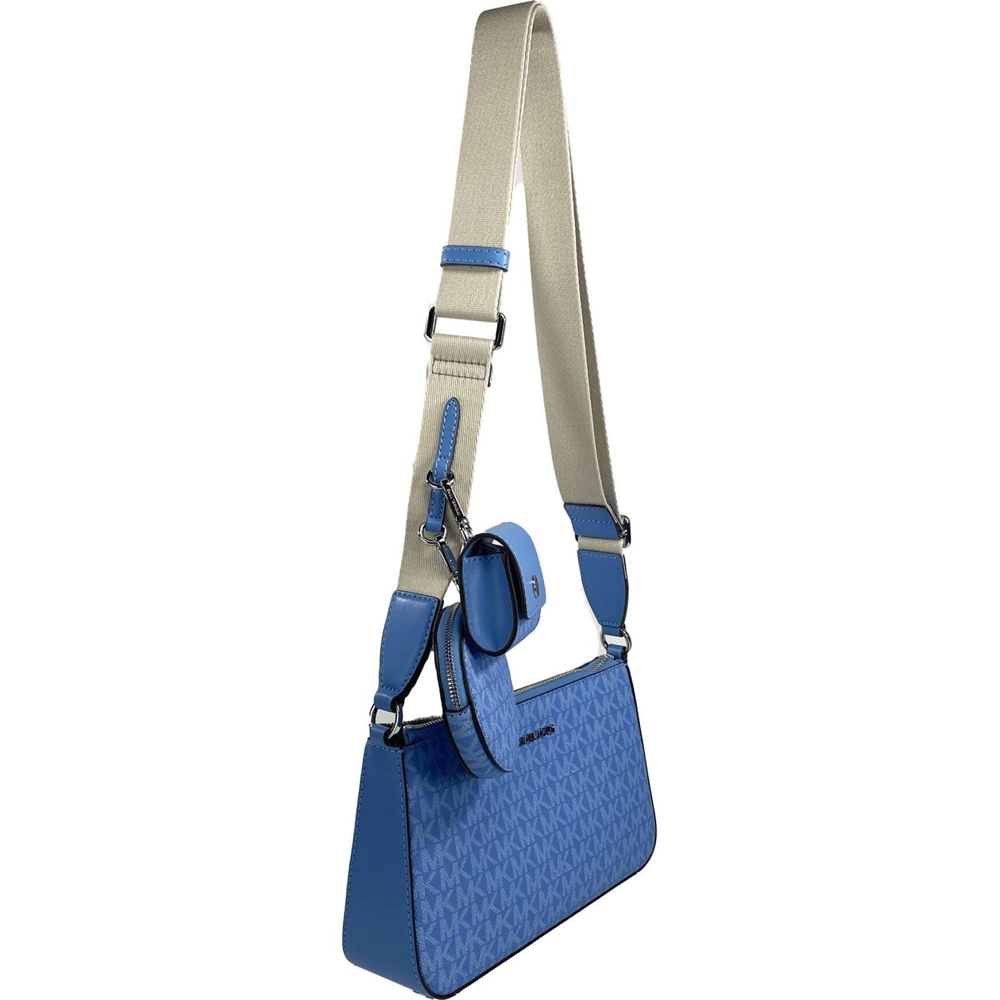 Michael Kors Jet Set Signature PVC Crossbody Tech Attachment Bag Purse Blue Michael Kors