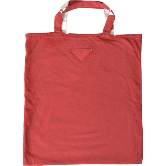 Chic Red and White Fabric Tote Bag Prada