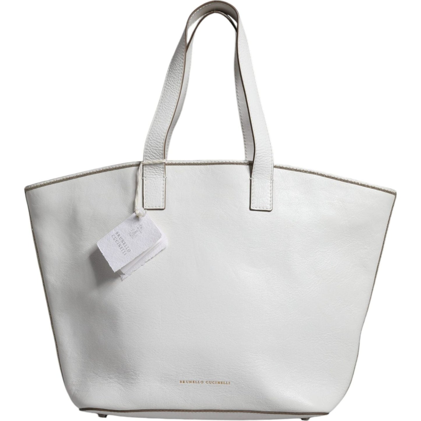 Brunello Cucinelli White Leather Logo Shoulder Strap Shopping Tote Bag Brunello Cucinelli