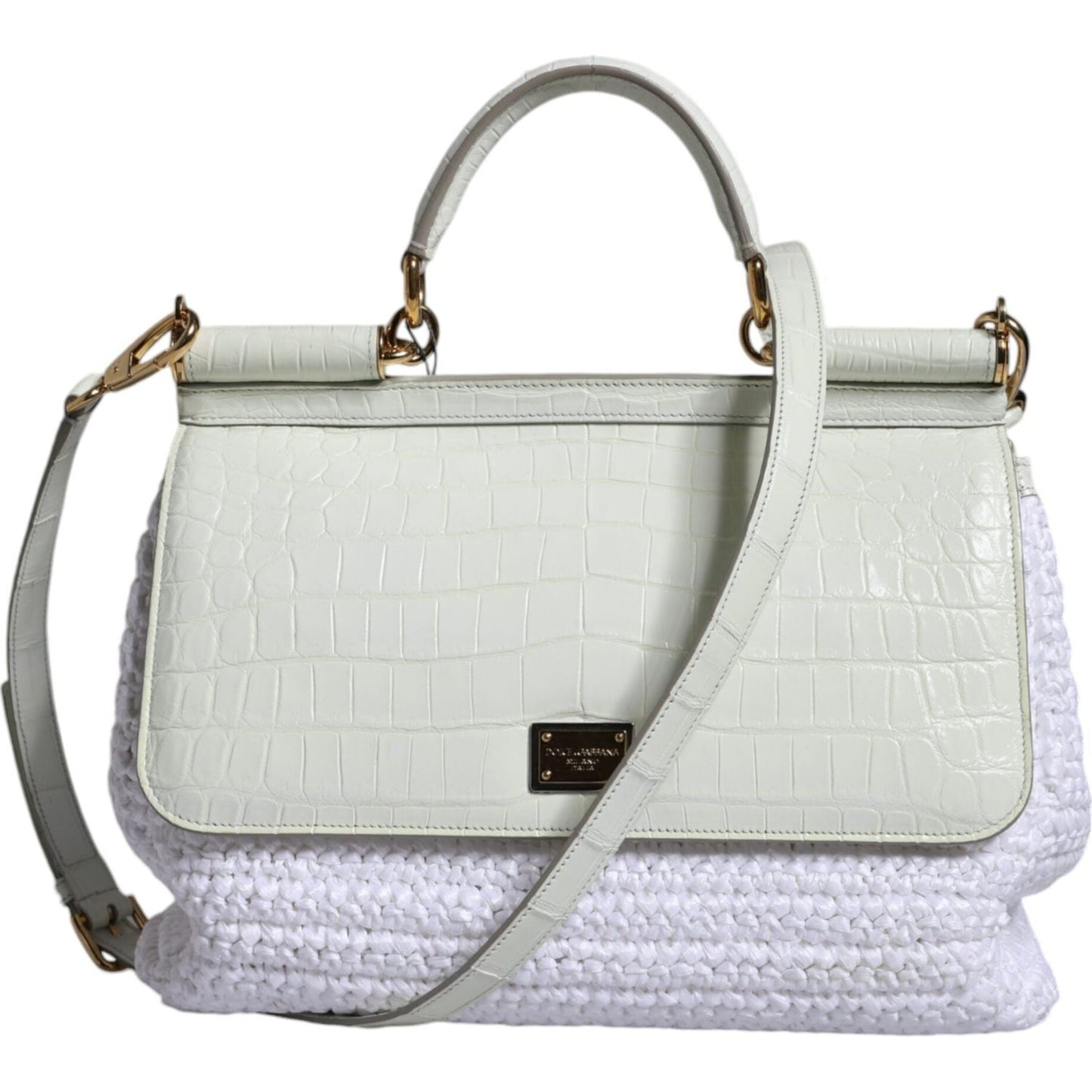 Dolce & Gabbana White Rafia Leather SICILY Crossbody Bag Dolce & Gabbana