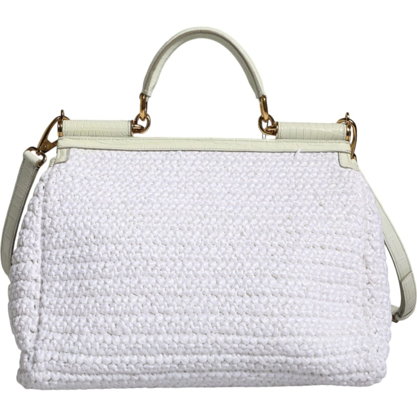 Dolce & Gabbana White Rafia Leather Top Handle Crossbody Bag Dolce & Gabbana