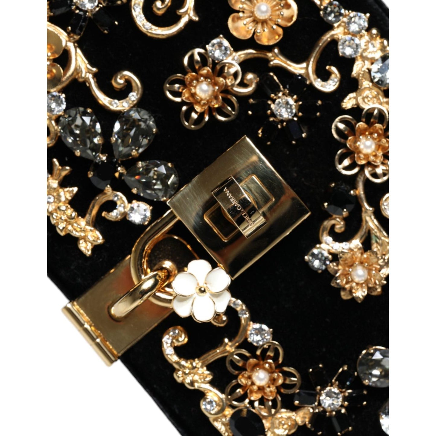 Dolce & Gabbana Black Velvet Floral Crystal Clutch Evening Purse Bag Dolce & Gabbana