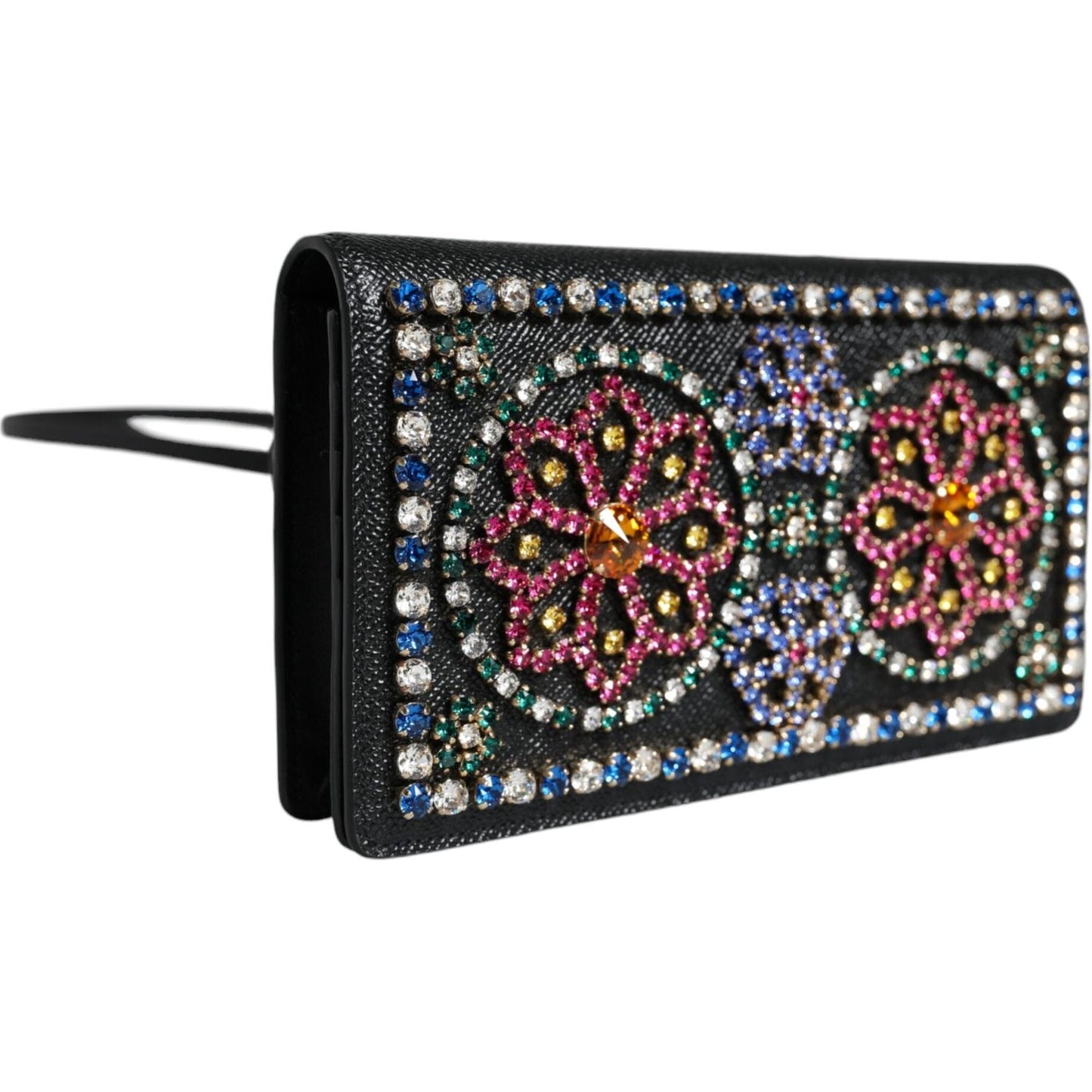 Dolce & Gabbana Black Leather Crystal Shoulder Crossbody Clutch Bag Dolce & Gabbana